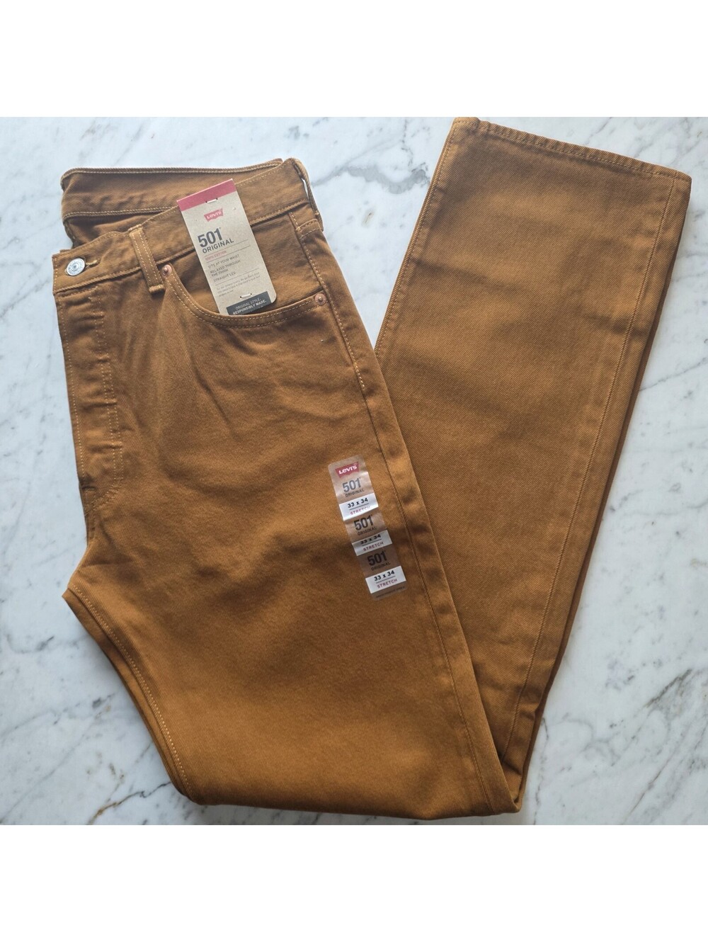 Levi’s 501 Original Brown Stretch Jeans Mens 33x34 NWT Tobacco